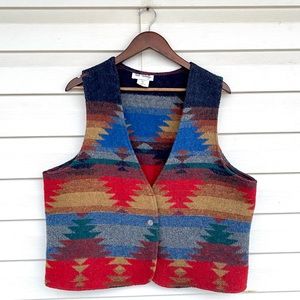 Vintage Cowboy Western Vest Blanket Aztec Large USA (E)